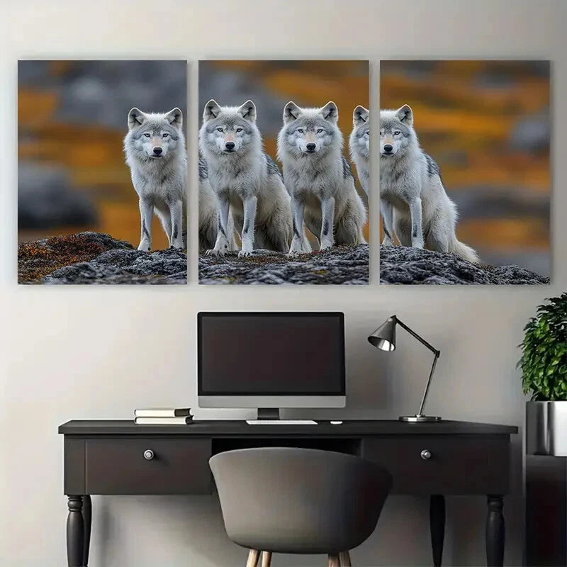 3pcs Distant View of Wolves in Nature Scene Metal Print Ready to Hang Art - Bella Home Decor