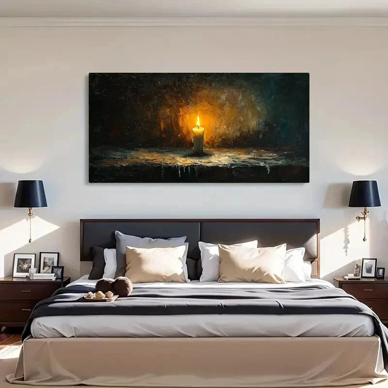 Warmth Candlelight Themes Dark Wall Art Canvas Office Home Room Framed 120x60cm - Bella Home Decor