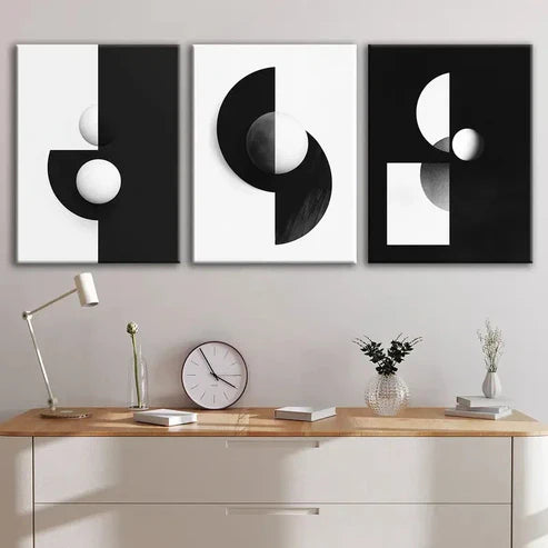3pcs Modern Black & White Geometric Wall Art Set Canvas Unframed - High Quality Print 100% Australian Made Wall Canvas