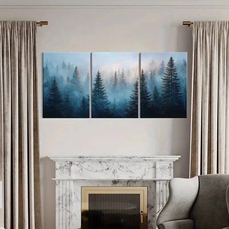 3pcs Forest Landscape Pine Trees Nature Scenery Metal Print Ready to Hang Art - Bella Home Decor
