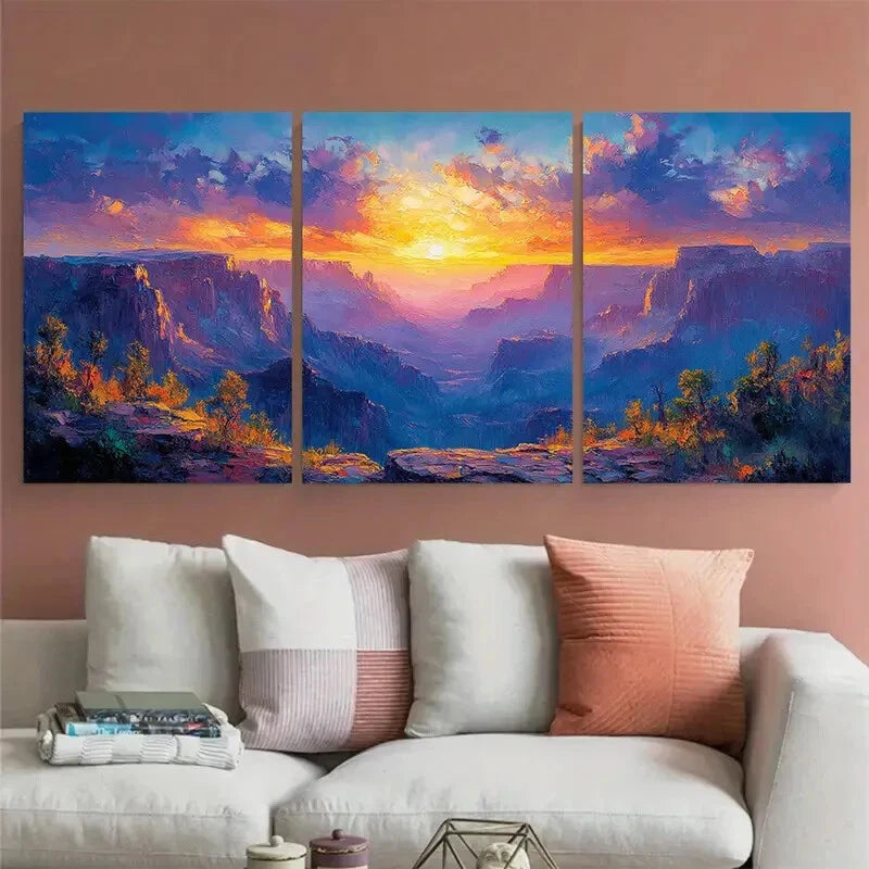 3pcs Mountain Nature Landscape Sunset Canyon Metal Print Ready to Hang Art - Bella Home Decor