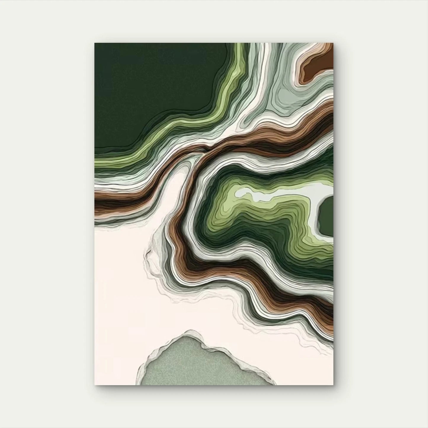 Green & Earth Tone Line Art, Metal Print Ready to Hang