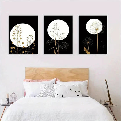 3pcs Black Golden Modern Botanical Metal Print Ready to Hang Art