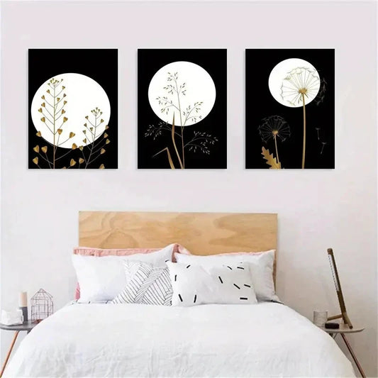 3pcs Black Golden Modern Botanical Metal Print Ready to Hang Art