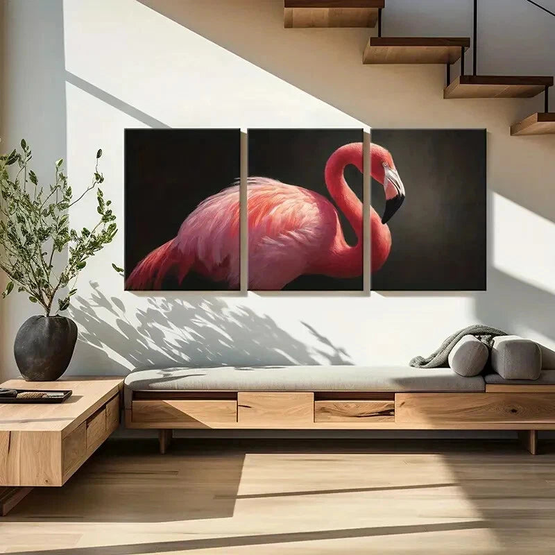 3pcs Artistic Elegant Flamingo Vibrant Colors Metal Print Ready to Hang Art - Bella Home Decor