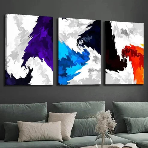 3pcs Vibrant Abstract Colorful Ink Border Wall Art Canvas Unframed - High Quality Print 100% Australian Made Wall Canvas