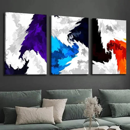 3pcs Vibrant Abstract Colorful Ink Border Wall Art Canvas Unframed - High Quality Print 100% Australian Made Wall Canvas