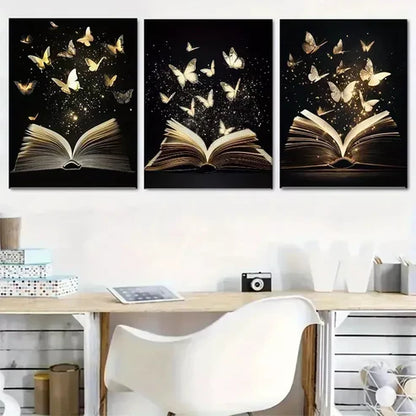 3 PCS Enchanted Book Wrapped Pine Wood Frame Wall Art Set Canvas Unframed - High Quality Print 100% Australian Made Wall Canvas - Bella Home Decor