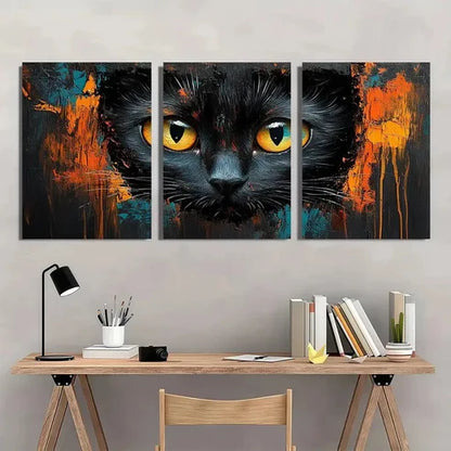 3pcs Dynamic Abstract Vibrant Black Cat Wall Art Set Canvas Unframed - High Quality Print 100% Australian Made Wall Canvas - Bella Home Decor