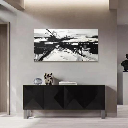 Abstract Black And White Decor Wall Art Canvas Office Home Room Framed 120x60cm