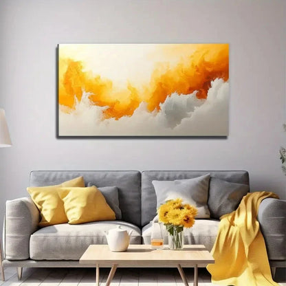 Vibrant Orange & White Swirl Wall Art Canvas Office Home Room Framed 120x60cm