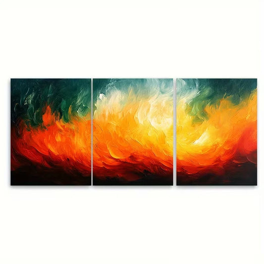 3pcs Green Orange Abstract Brushstrokes Metal Print Ready to Hang Art