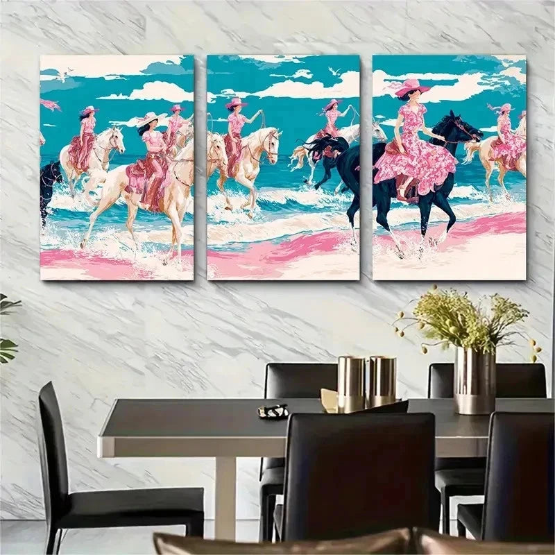 3pcs Pink & Black Beach Scene Aesthetic Perfect Wall Art Set Canvas Framed 50x70cm - High Quality Print 100% Australian Made Wall Canvas Ready to Hang