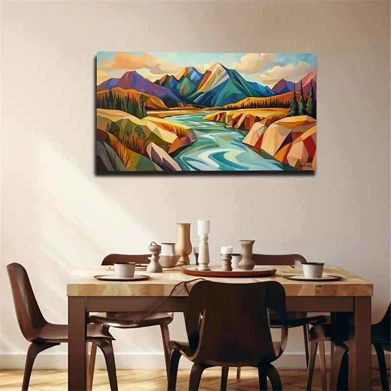 Abstract Rivers Mountains Wall Art Canvas Office Home Room Framed 120x60cm