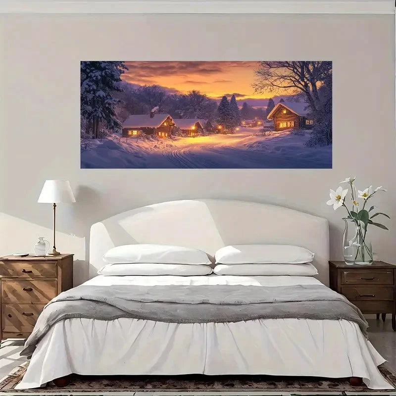 Winter Cabin Scene Snowy Wall Art Canvas Office Home Room Framed 120x60cm