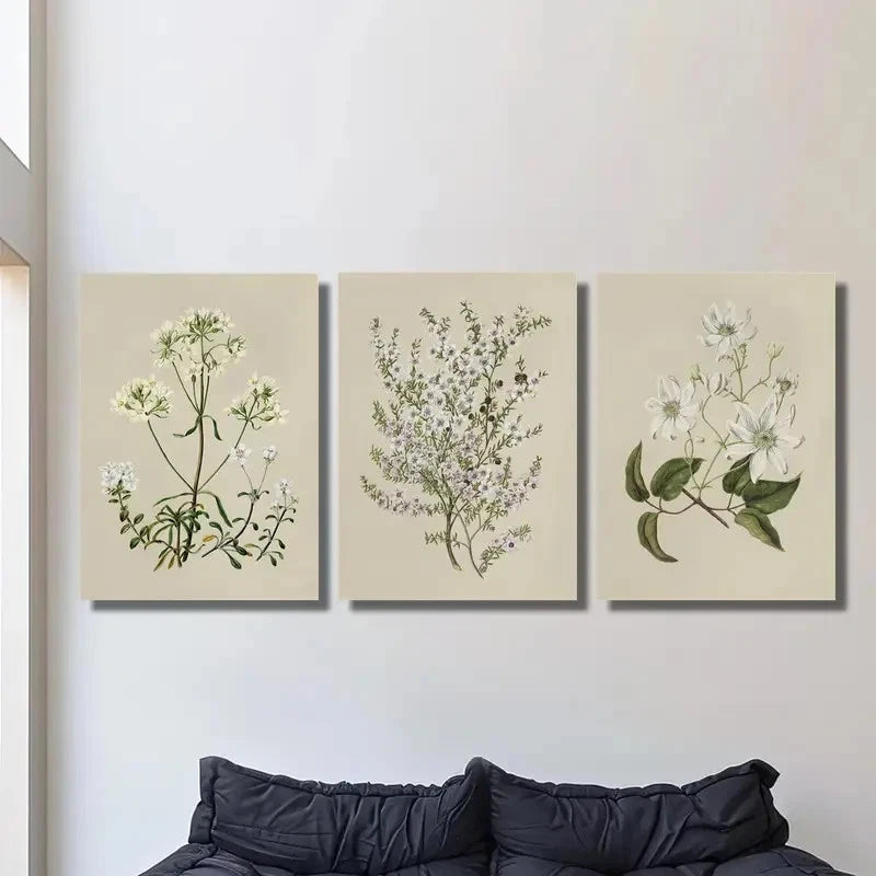 3pcs Botanical Art Painting Retro Flowers Plants Metal Print Ready to Hang Art - Bella Home Decor