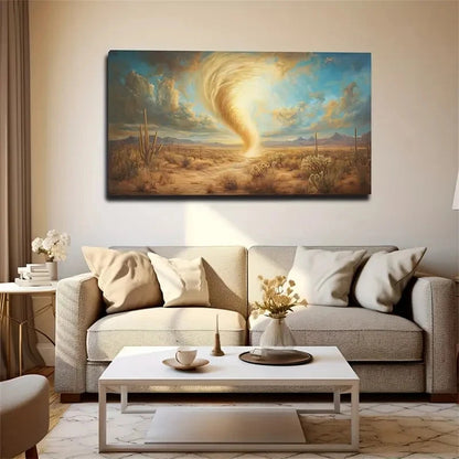 Dramatic Tornado Desert Lands Wall Art Canvas Office Home Room Framed 120x60cm