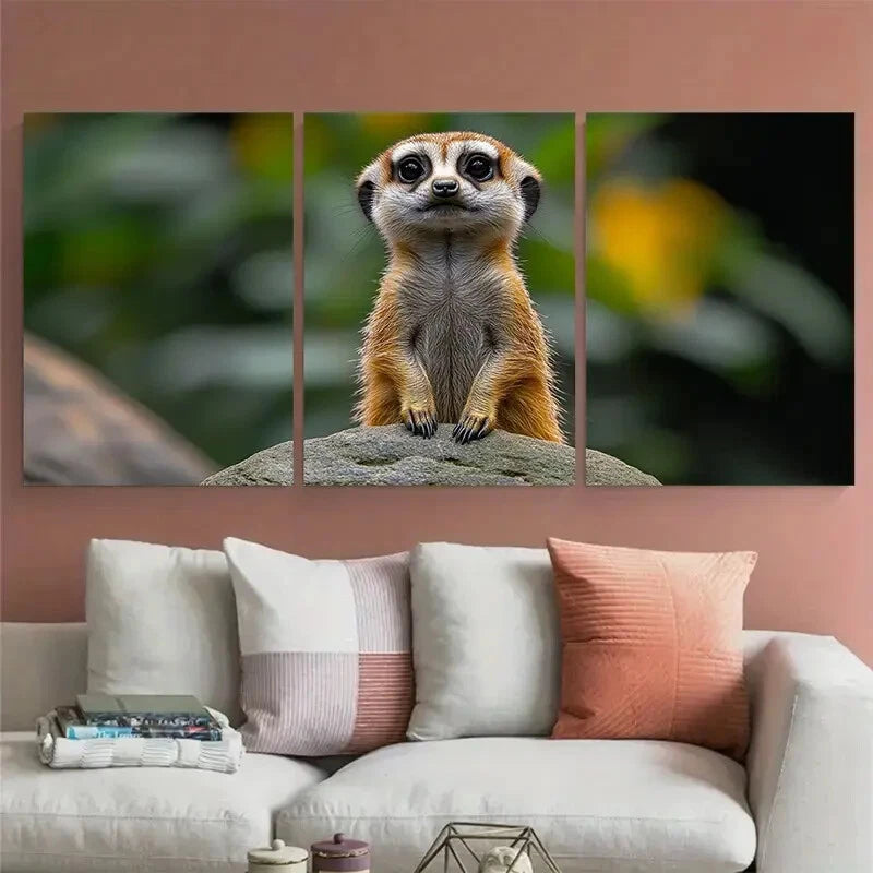 3pcs Meerkat on Rock Nature Photography Metal Print Ready to Hang Art - Bella Home Decor