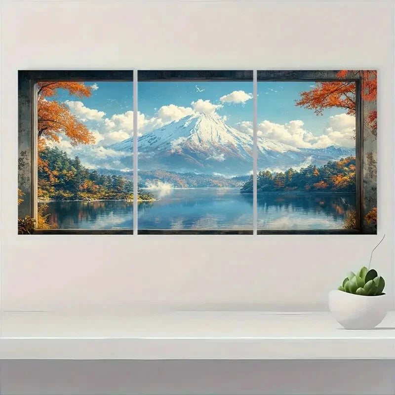 3pcs Mount Fuji Snowfall & Autumn Reflections Metal Print Ready to Hang Art - Bella Home Decor