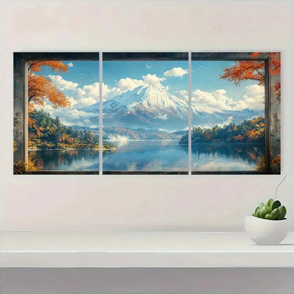3pcs Mount Fuji Snowfall & Autumn Reflections Metal Print Ready to Hang Art - Bella Home Decor