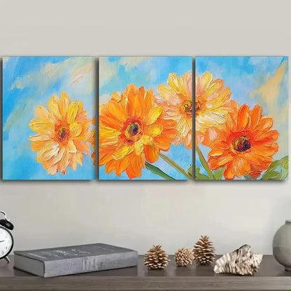 3pcs Luxurious Daisies Wall Art Painting Metal Print Ready to Hang Art - Bella Home Decor