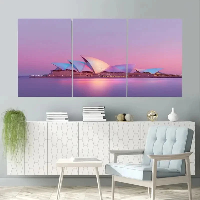 3pcs Sydney Opera House Aesthetic Painting Wall Art Set Canvas Framed 60x90cm - High Quality Print 100% Australian Made Wall Canvas Ready to Hang