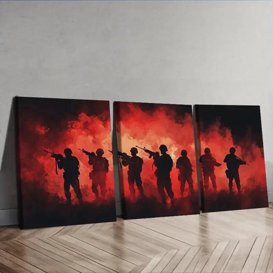 3pcs A group of soldiers standing in formation Wall Art Set Canvas Framed 50x70cm - High Quality Print 100% Australian Made Wall Canvas Ready to Hang