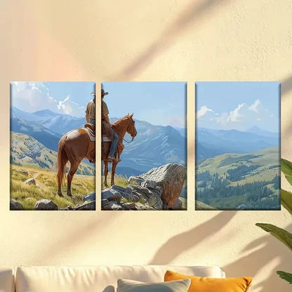 3pcs Glamorous Sunset Cowboy Wall Art Canvas Unframed - High Quality Print 100% Australian Made Wall Canvas - Bella Home Decor