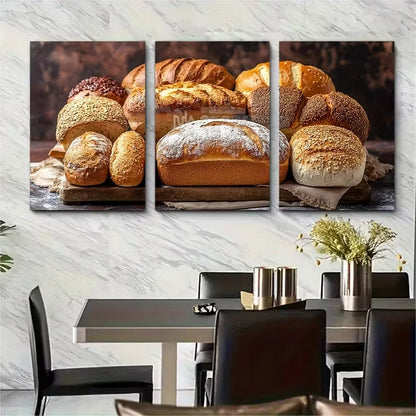3pcs Cafe Bakery with Artisan Bread Metal Print Ready to Hang Art - Bella Home Decor