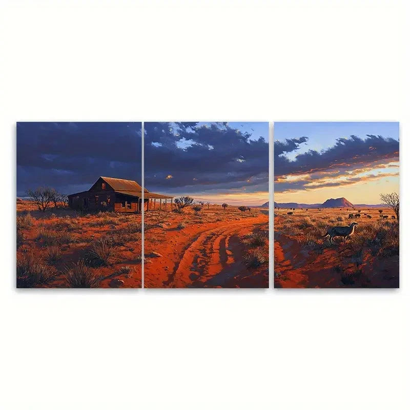 3pcs Classical Realist Outback Scene Australia Wall Art Set Canvas Framed 50x70cm - High Quality Print 100% Australian Made Wall Canvas Ready to Hang - Bella Home Decor
