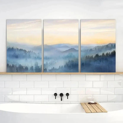 3pcs Sunrise Misty Forest Print Paintings Metal Print Ready to Hang Art - Bella Home Decor