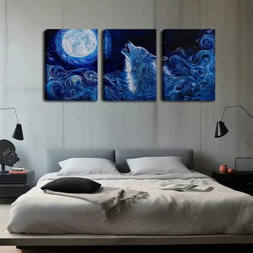 3pcs Wolf Under The Moonlit Night Perfect Wall Art Canvas Unframed - High Quality Print 100% Australian Made Wall Canvas
