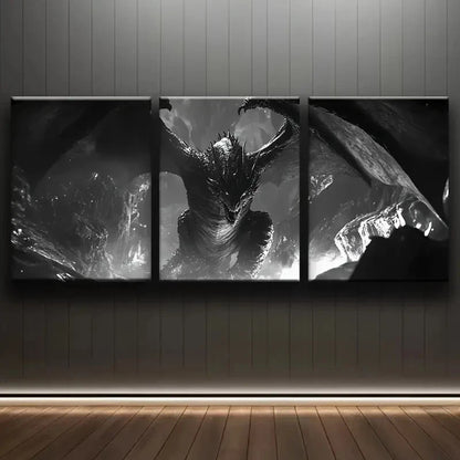 3pcs Black Dragon Wings Painting Metal Print Ready to Hang Art - Bella Home Decor