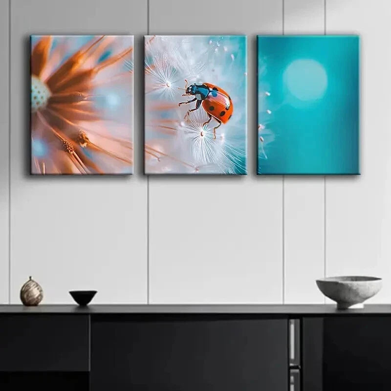 3pcs Luxurious Ladybug Colorful Nature Perfect Wall Art Set Canvas Framed 60x90cm - High Quality Print 100% Australian Made Wall Canvas Ready to Hang