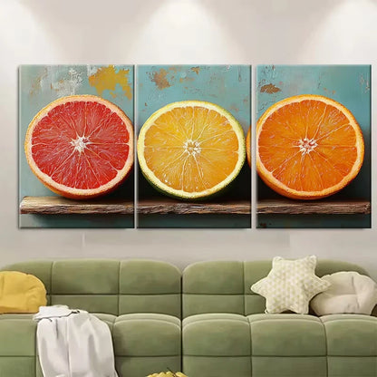 3pcs Vibrant Orange Teal Fruit Metal Print Ready to Hang Art