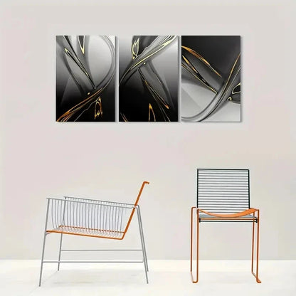 3pcs Black White and Golden Modern Painting Metal Print Ready to Hang Art - Bella Home Decor