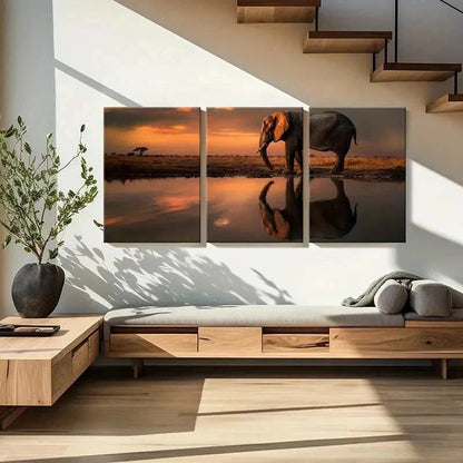 3pcs African Elephant at the Sunset Wall Art Set Canvas Framed 40x60cm - High Quality Print 100% Australian Made Wall Canvas Ready to Hang - Bella Home Decor