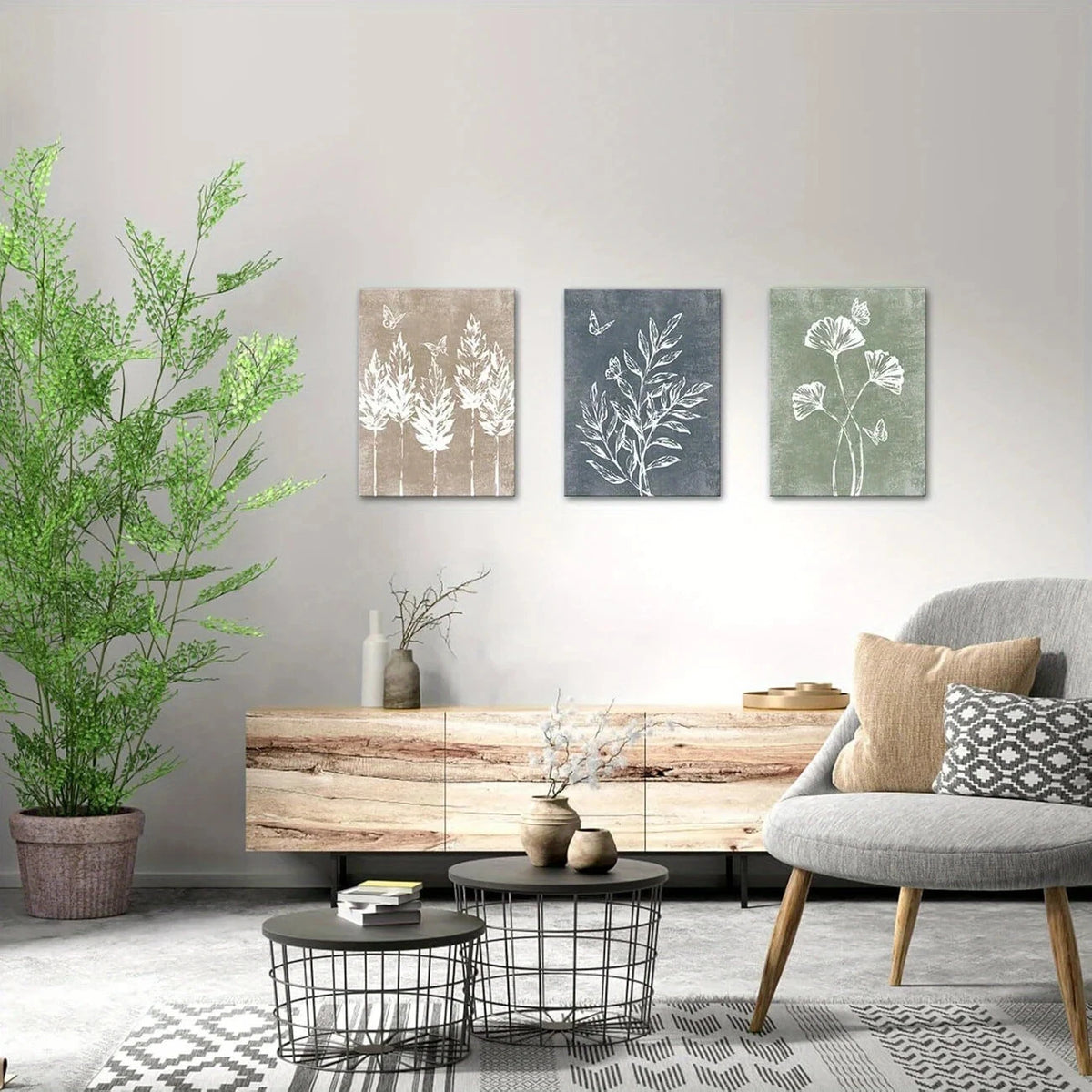 3pcs Boho Botanical Rustic Leaves Metal Print Ready to Hang Art