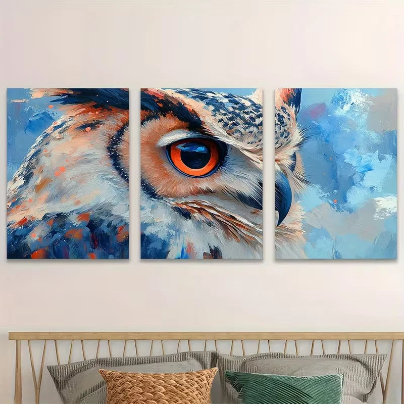 3pcs Vibrant Eurasian Eagle Owl   Wall Art Set Canvas Framed 40x60cm - High Quality Print 100% Australian Made Wall Canvas Ready to Hang