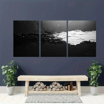 3pcs lack and White Abstract Texture Contemporary Metal Print Ready to Hang Art - Bella Home Decor