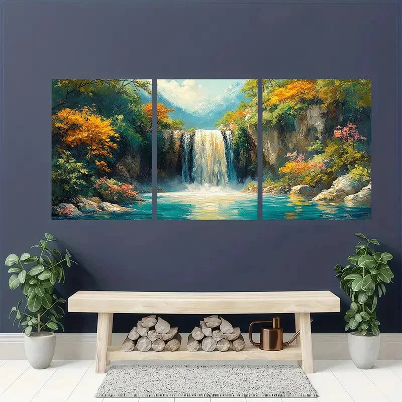 3pcs Magical Waterfall Art Nature Painting Metal Print Ready to Hang Art - Bella Home Decor