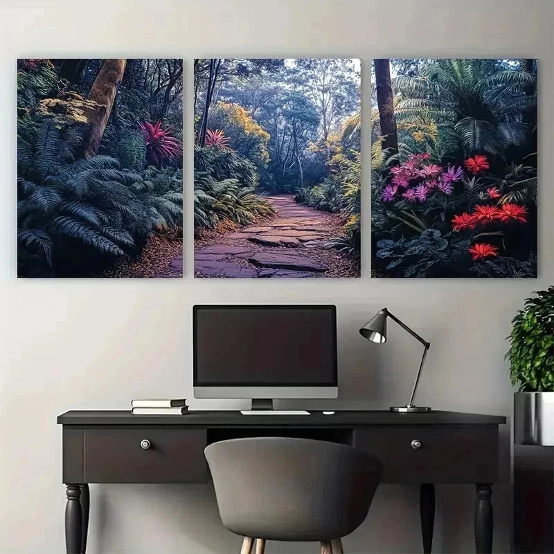 3pcs Tropical Floral & Lush Greenery Perfect Wall Art Set Canvas Framed 50x70cm - High Quality Print 100% Australian Made Wall Canvas Ready to Hang