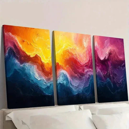3pcs Swirls in Yellow Orange Pink Purple & Blue Wall Art Canvas Unframed - High Quality Print 100% Australian Made Wall Canvas