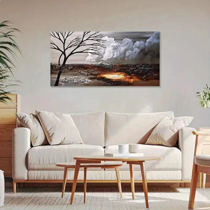Stormy Sky Tree Abstract Gray Wall Art Canvas Office Home Room Framed 120x60cm