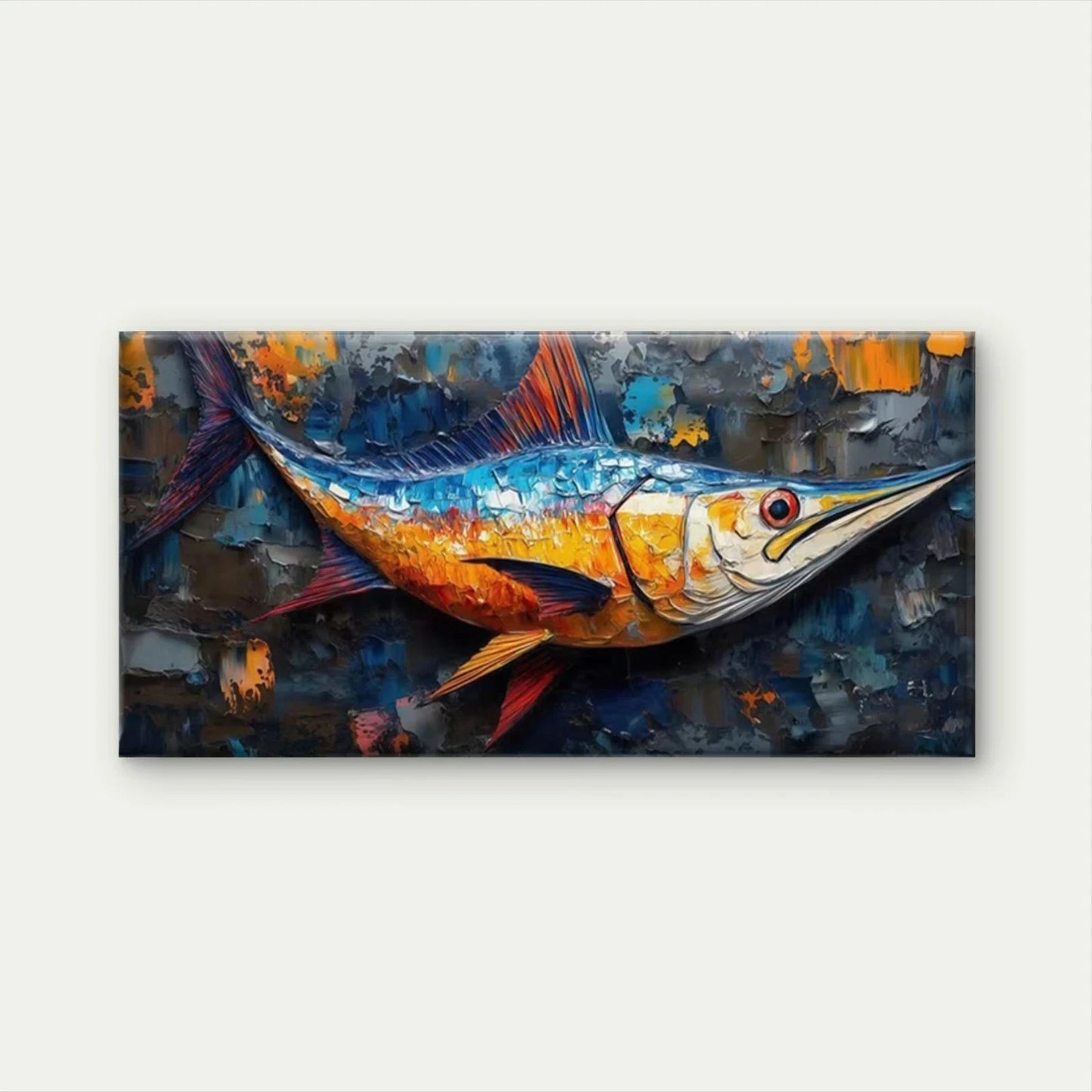 Abstract Marlin Fish Wall Art Canvas Office Home Room Framed 120x60cm