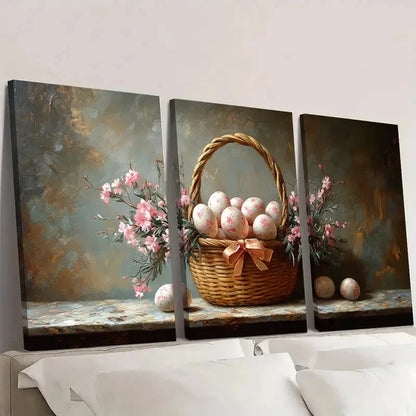 3pcs Easter Basket Oil Painting Set  PS  Wall Art Set Canvas Framed 40x60cm - High Quality Print 100% Australian Made Wall Canvas Ready to Hang - Bella Home Decor
