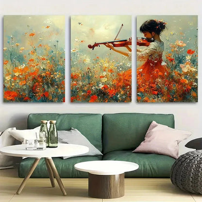 3pcs Child Playing Instrument Musical Notes Design Metal Print Ready to Hang Art