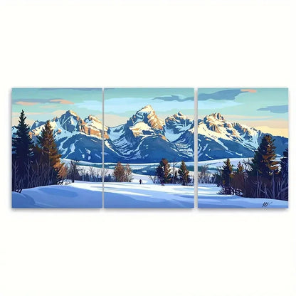3pcs Jackson Hole Travel Mountain Resort Wall Art Set Canvas Framed 60x90cm - High Quality Print 100% Australian Made Wall Canvas Ready to Hang - Bella Home Decor