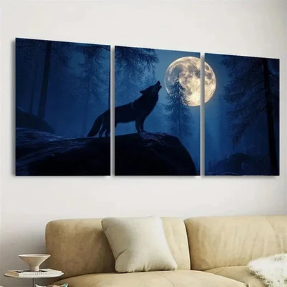3pcs Wolf Howling at Full Moon Eerie Forest Wall Art Set Canvas Unframed - High Quality Print 100% Australian Made Wall Canvas