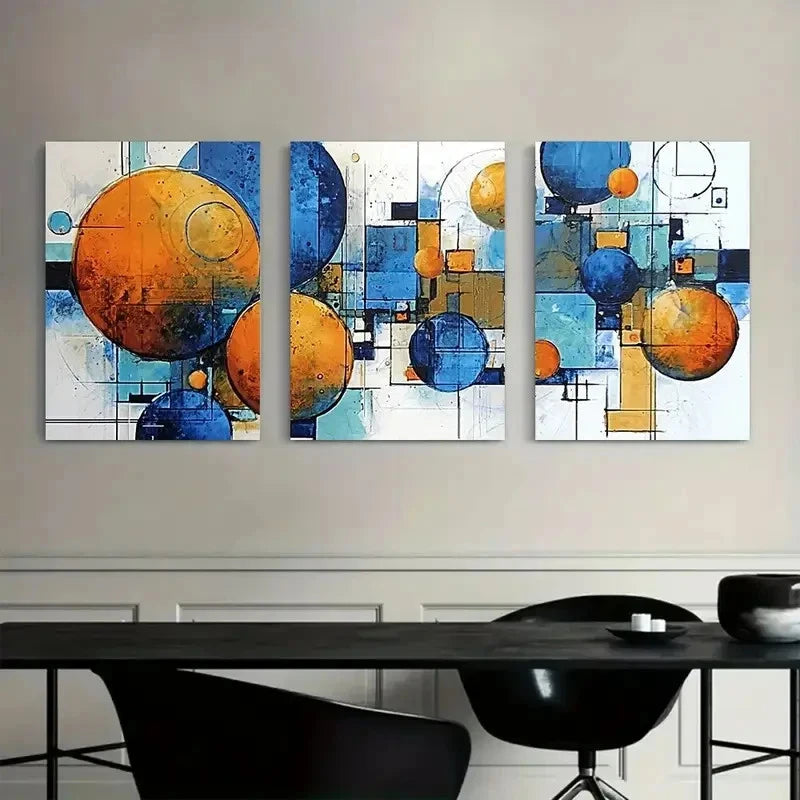 3pcs Abstract Geometric Shapes Painting Metal Print Ready to Hang Art - Bella Home Decor
